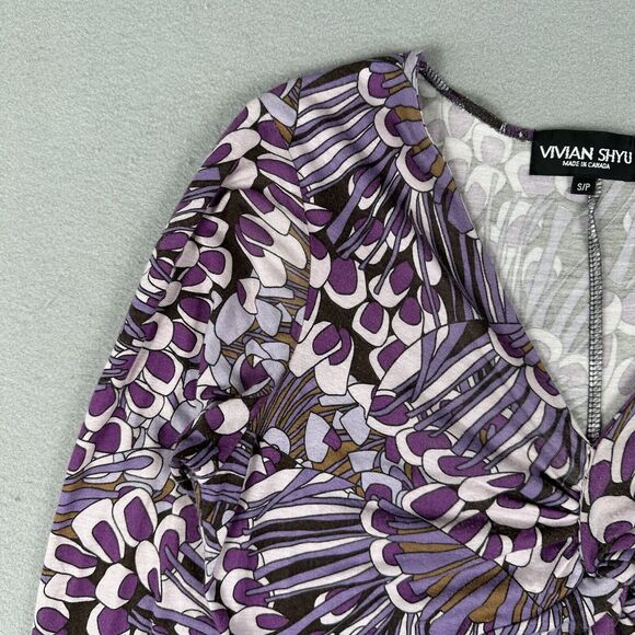 Vivian Shyu Floral Dress Women’s Small Purple Long Sleeve V Neck Midi - Picture 5 of 16